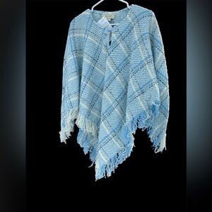 Boyne Valley Weavers Women’s plaid Wool/ Alpaca Fringe Poncho Sweater- One Size